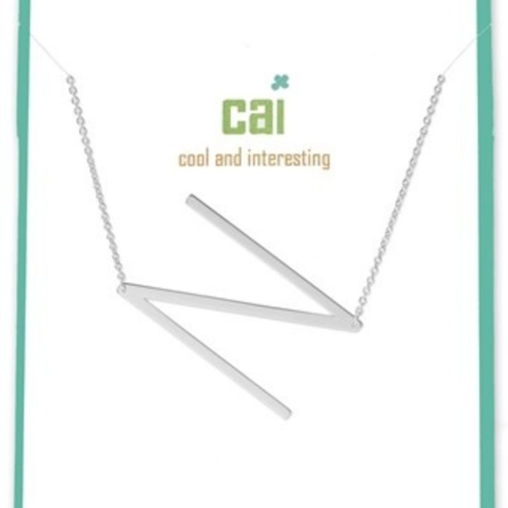 Silver Medium Sideways N Initial Necklace